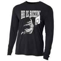 He Is Rizzin Basketball Jesus Dunk Memes Humor Cooling Performance Long Sleeve Crew