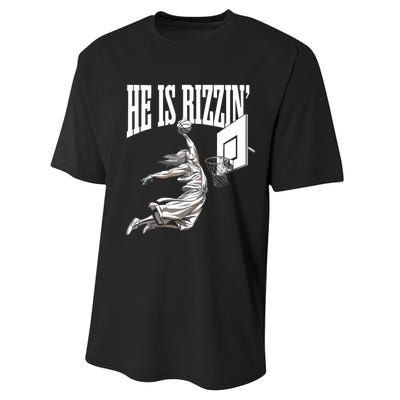 He Is Rizzin Basketball Jesus Dunk Memes Humor Performance Sprint T-Shirt