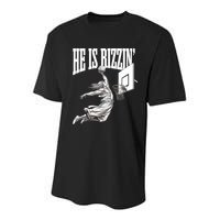 He Is Rizzin Basketball Jesus Dunk Memes Humor Youth Performance Sprint T-Shirt