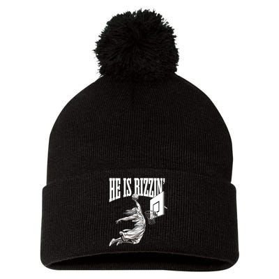 He Is Rizzin Basketball Jesus Dunk Memes Humor Pom Pom 12in Knit Beanie