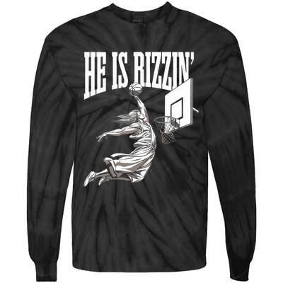 He Is Rizzin Basketball Jesus Dunk Memes Humor Tie-Dye Long Sleeve Shirt