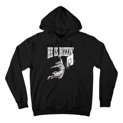 He Is Rizzin Basketball Jesus Dunk Memes Humor Tall Hoodie