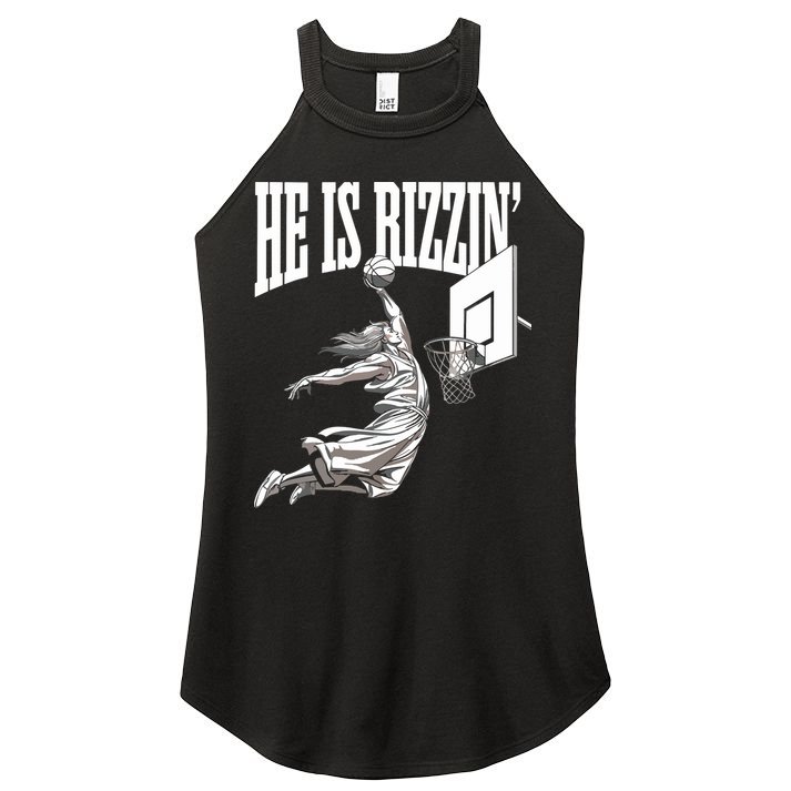 He Is Rizzin Basketball Jesus Dunk Memes Humor Women's Perfect Tri Rocker Tank