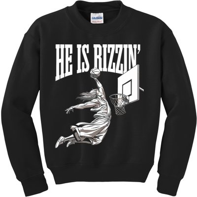 He Is Rizzin Basketball Jesus Dunk Memes Humor Kids Sweatshirt