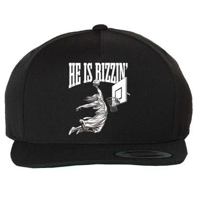 He Is Rizzin Basketball Jesus Dunk Memes Humor Wool Snapback Cap