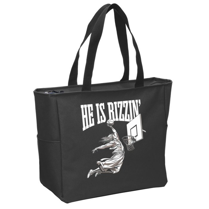 He Is Rizzin Basketball Jesus Dunk Memes Humor Zip Tote Bag