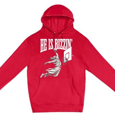 He Is Rizzin Basketball Jesus Dunk Memes Humor Premium Pullover Hoodie