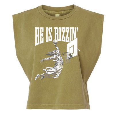 He Is Rizzin Basketball Jesus Dunk Memes Humor Garment-Dyed Women's Muscle Tee