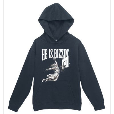 He Is Rizzin Basketball Jesus Dunk Memes Humor Urban Pullover Hoodie