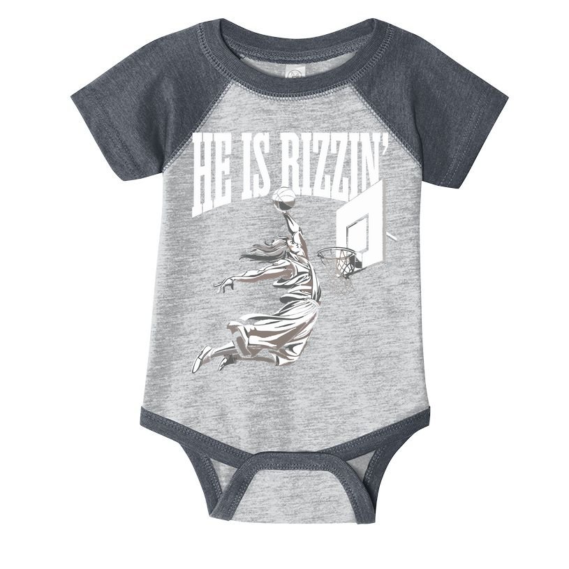 He Is Rizzin Basketball Jesus Dunk Memes Humor Infant Baby Jersey Bodysuit