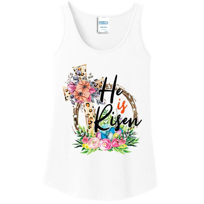 He Is Risen Cross Jesus Easter Leopard Christians Ladies Essential Tank