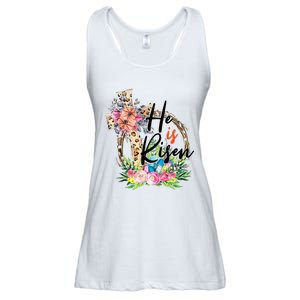 He Is Risen Cross Jesus Easter Leopard Christians Ladies Essential Flowy Tank