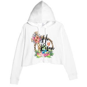 He Is Risen Cross Jesus Easter Leopard Christians Crop Fleece Hoodie