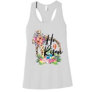 He Is Risen Cross Jesus Easter Leopard Christians Women's Racerback Tank