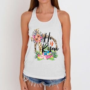 He Is Risen Cross Jesus Easter Leopard Christians Women's Knotted Racerback Tank