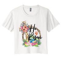 He Is Risen Cross Jesus Easter Leopard Christians Women's Crop Top Tee