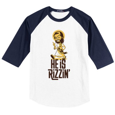 He Is Rizzin Funny Christian Jesus Christ Rizz Risen Easter Baseball Sleeve Shirt