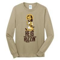 He Is Rizzin Funny Christian Jesus Christ Rizz Risen Easter Tall Long Sleeve T-Shirt