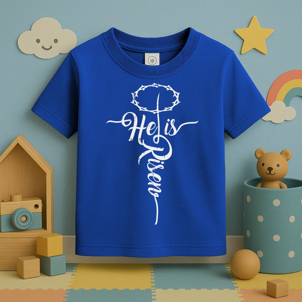 He Is Risen Cross Jesus Religious Easter Day Christians Toddler T-Shirt