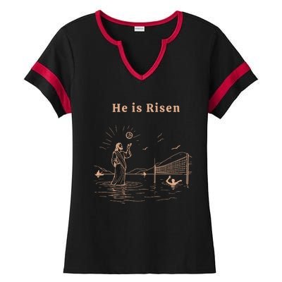 He Is Risen Jesus Playing Volleyball Easter Ladies Halftime Notch Neck Tee