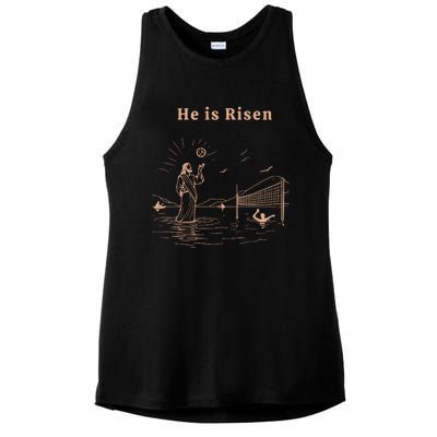 He Is Risen Jesus Playing Volleyball Easter Ladies PosiCharge Tri-Blend Wicking Tank