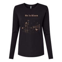 He Is Risen Jesus Playing Volleyball Easter Womens Cotton Relaxed Long Sleeve T-Shirt