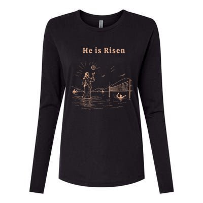 He Is Risen Jesus Playing Volleyball Easter Womens Cotton Relaxed Long Sleeve T-Shirt