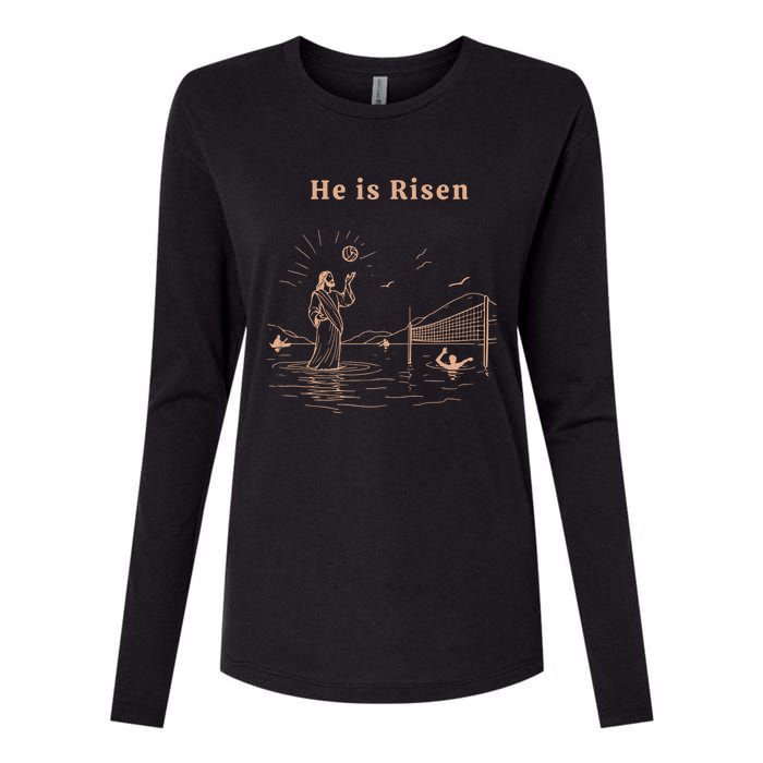 He Is Risen Jesus Playing Volleyball Easter Womens Cotton Relaxed Long Sleeve T-Shirt