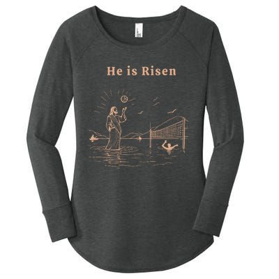 He Is Risen Jesus Playing Volleyball Easter Women's Perfect Tri Tunic Long Sleeve Shirt