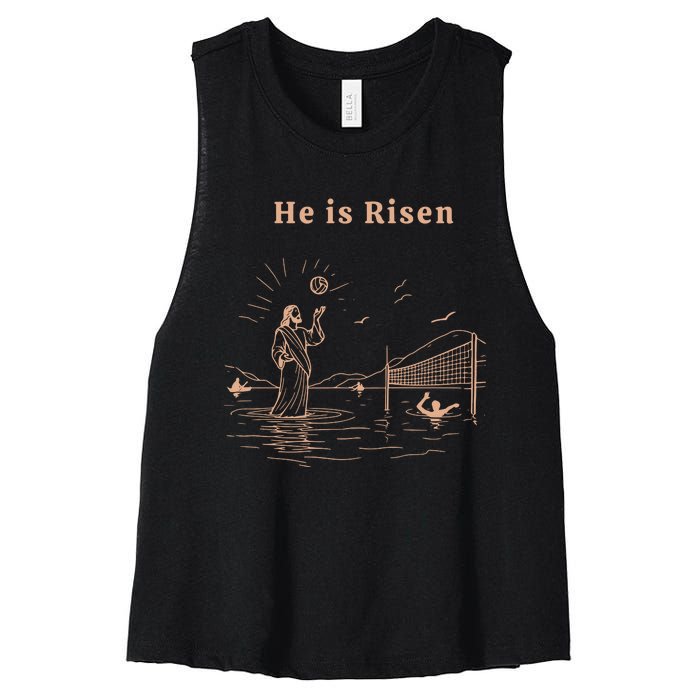 He Is Risen Jesus Playing Volleyball Easter Women's Racerback Cropped Tank