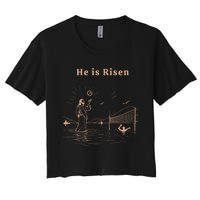 He Is Risen Jesus Playing Volleyball Easter Women's Crop Top Tee