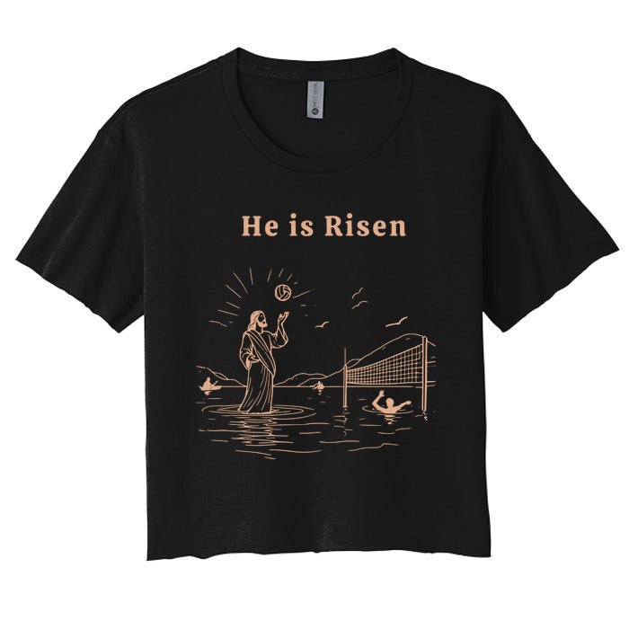 He Is Risen Jesus Playing Volleyball Easter Women's Crop Top Tee