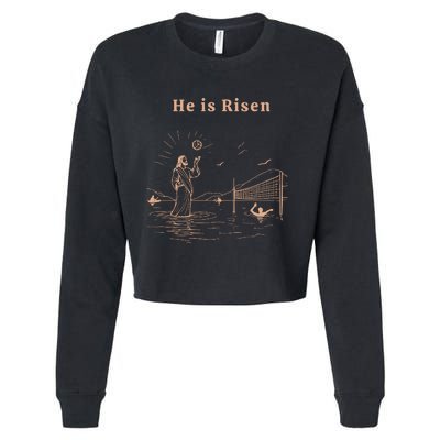 He Is Risen Jesus Playing Volleyball Easter Cropped Pullover Crew