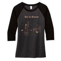 He Is Risen Jesus Playing Volleyball Easter Women's Tri-Blend 3/4-Sleeve Raglan Shirt