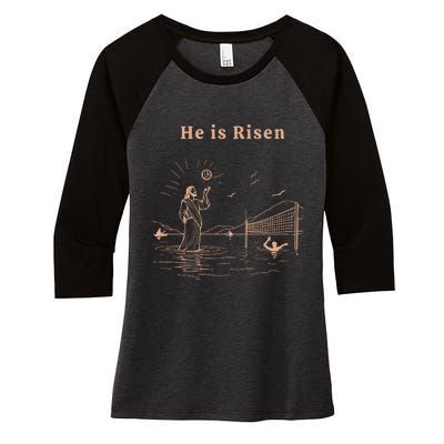 He Is Risen Jesus Playing Volleyball Easter Women's Tri-Blend 3/4-Sleeve Raglan Shirt