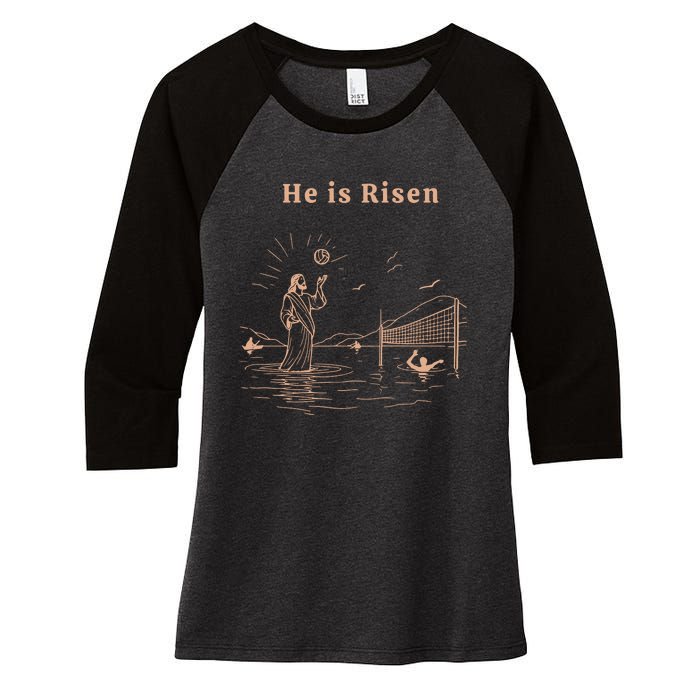 He Is Risen Jesus Playing Volleyball Easter Women's Tri-Blend 3/4-Sleeve Raglan Shirt