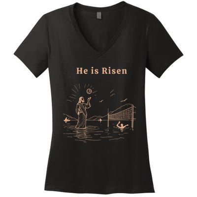 He Is Risen Jesus Playing Volleyball Easter Women's V-Neck T-Shirt