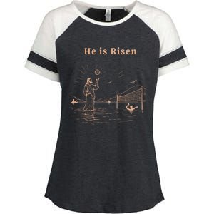 He Is Risen Jesus Playing Volleyball Easter Enza Ladies Jersey Colorblock Tee