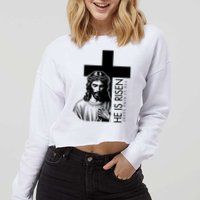 He Is Risen Jesus Paid It All Cropped Pullover Crew