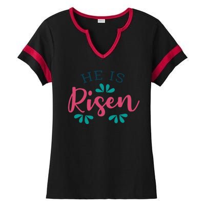 He Is Risen Easter Jesus Ladies Halftime Notch Neck Tee