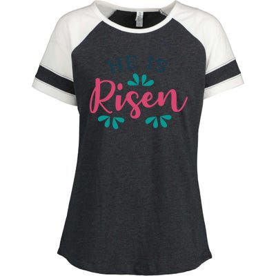 He Is Risen Easter Jesus Enza Ladies Jersey Colorblock Tee