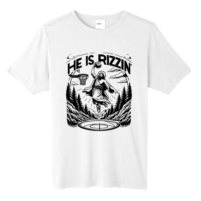 He Is Rizzin Funny Basketball Christian Religious Gift Tall Fusion ChromaSoft Performance T-Shirt