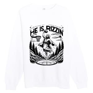 He Is Rizzin Funny Basketball Christian Religious Gift Premium Crewneck Sweatshirt