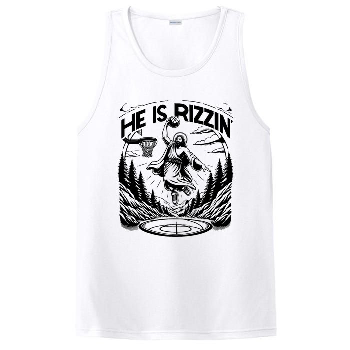 He Is Rizzin Funny Basketball Christian Religious Gift PosiCharge Competitor Tank