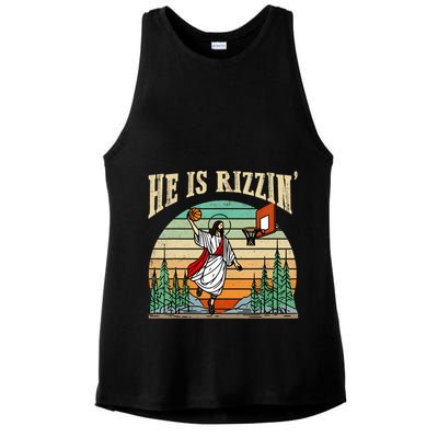 He Is Rizzin Funny Basketball Easter Christian Religious Ladies PosiCharge Tri-Blend Wicking Tank
