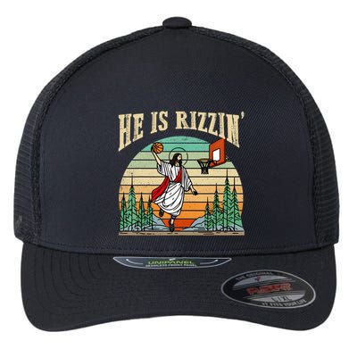 He Is Rizzin Funny Basketball Easter Christian Religious Flexfit Unipanel Trucker Cap