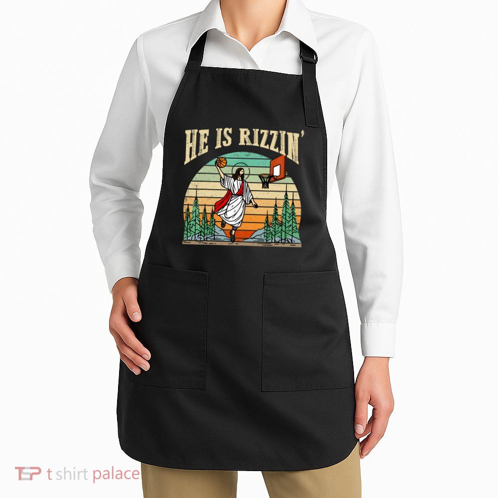 He Is Rizzin Funny Basketball Easter Christian Religious Apron