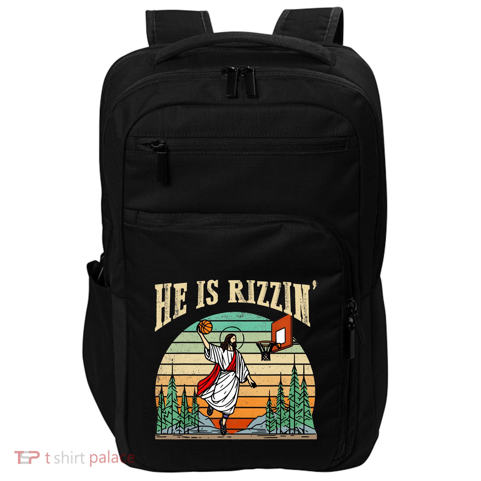 He Is Rizzin Funny Basketball Easter Christian Religious Impact Tech Backpack