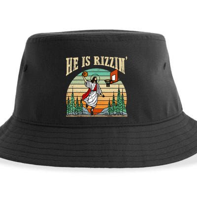 He Is Rizzin Funny Basketball Easter Christian Religious Sustainable Bucket Hat