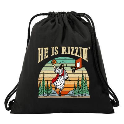 He Is Rizzin Funny Basketball Easter Christian Religious Drawstring Bag